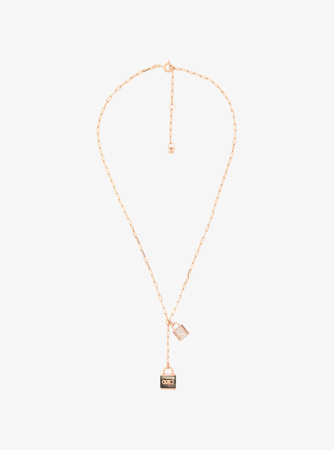 Michael Kors ローズゴールド チェーン ネックレス ウィズ パヴェ アンド グレー ロック