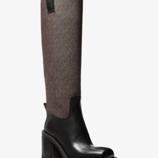 Michael Kors HOUSTON レザー x MK シグネチャー ブロックヒール ブーツ