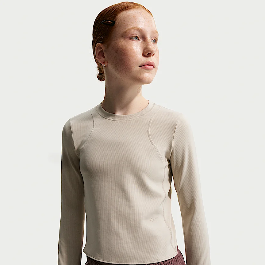 NIKE Mavn — Girls' Dri-FIT Ribbed Long-Sleeve Top
