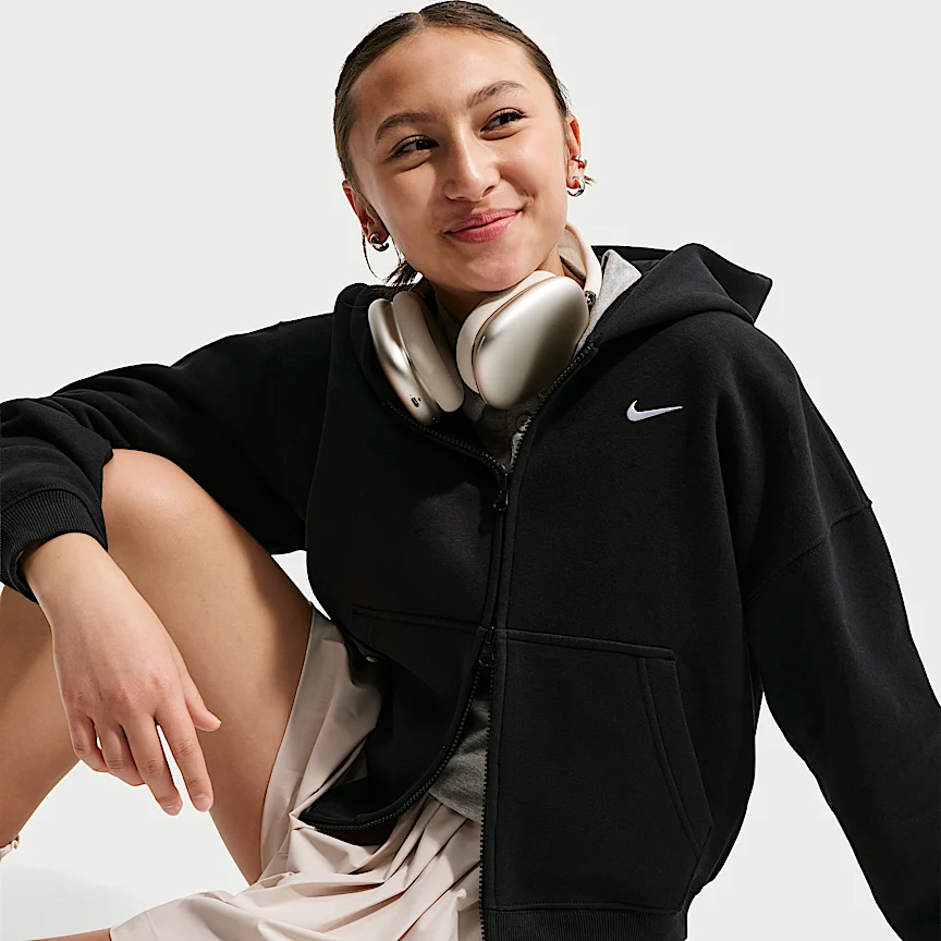 NIKE Sportswear Studio Fleece — Big Kids' (Girls') Oversized Full-Zip Hoodie