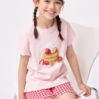 GU GIRLSコットンラウンジセット(半袖&ショートパンツ)(パンケーキ)