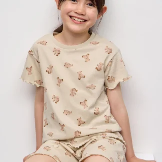 GU GIRLSコットンラウンジセット(半袖&ショートパンツ)(ベア)