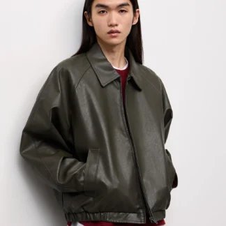 GU フェイクレザージップブルゾン MN