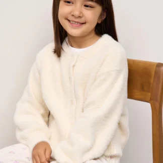 GU GIRLSフェザーヤーンフラワーボタンカーディガンCZ