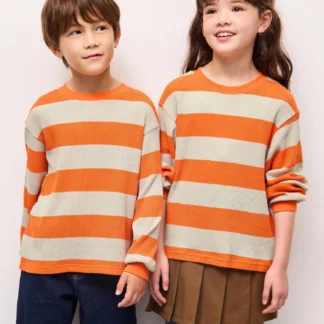 GU KIDSワッフルボーダーT(長袖)UL