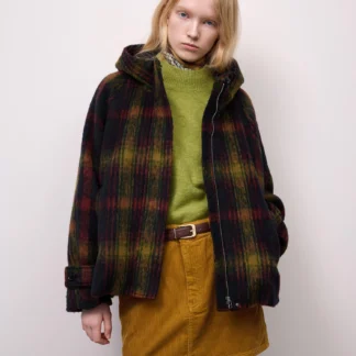 GU シャギーチェックショートフーディコート CL