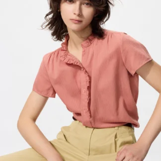 UNIQLO ストライプコットンフリルシャツ
