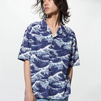 UNIQLO オープンカラーシャツ/葛飾北斎