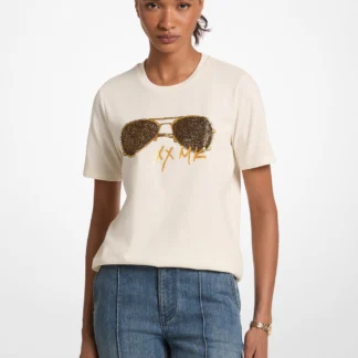 Michael Kors エンブリッシュ プリント コットンジャージー Tシャツ