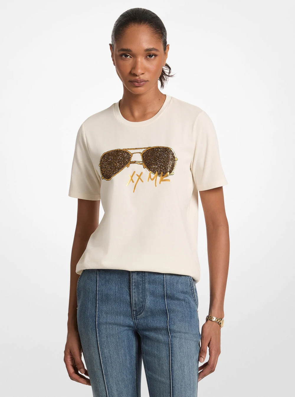 Michael Kors エンブリッシュ プリント コットンジャージー Tシャツ