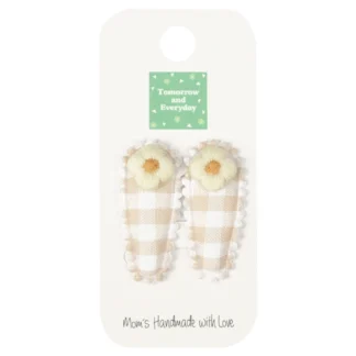 Akachan お花のミニパッチン２本セット（チェック） ベージュ