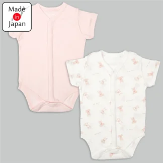 Akachan お買得！[日本製]ロンパース2枚組 半袖 前開き うさぎ ピンク[通販限定]