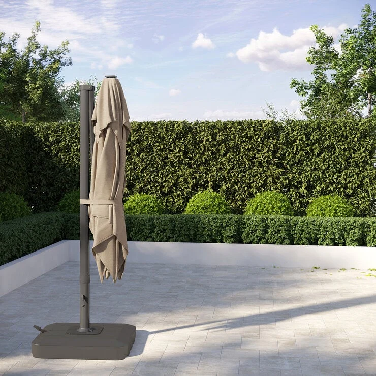 COSTCO Seasons Sentry 10ft LED 2-Tier Square Cantilever Umbrella with Rolling Base - Image 2