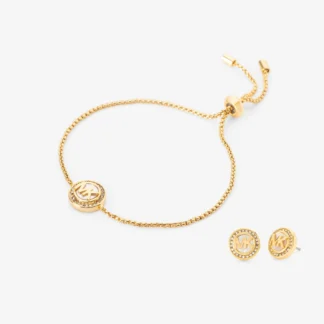 Michael Kors サークルロゴ マザーオブパール スライダー ブレスレット & スタッドピアス セット