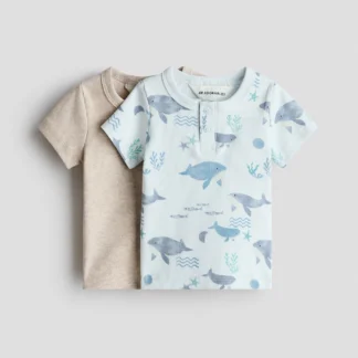 H&M コットンヘンリーネックトップス 2枚セット