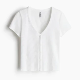 H&M フロントボタン リブTシャツ