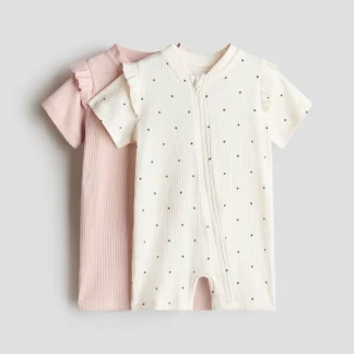 H&M フリルトリムコットンカバーオールパジャマ 2枚セット