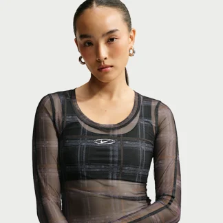 NIKE スポーツウェア — ウィメンズ スリム ロングスリーブ プレイド メッシュ トップス