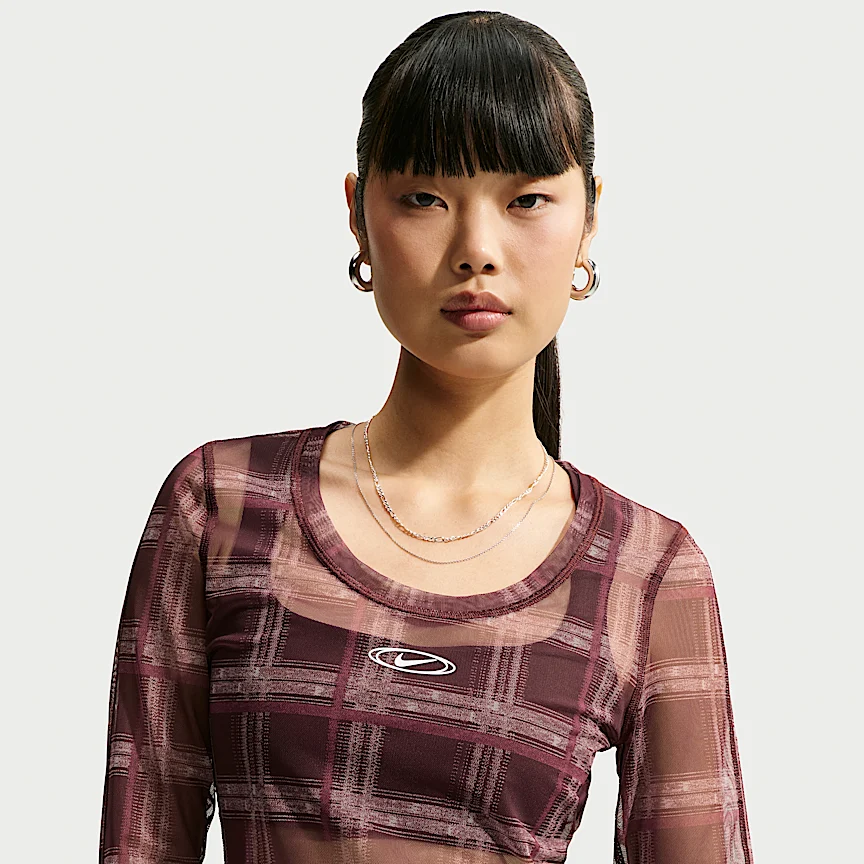 NIKE スポーツウェア — ウィメンズ スリム ロングスリーブ プレイド メッシュ トップス