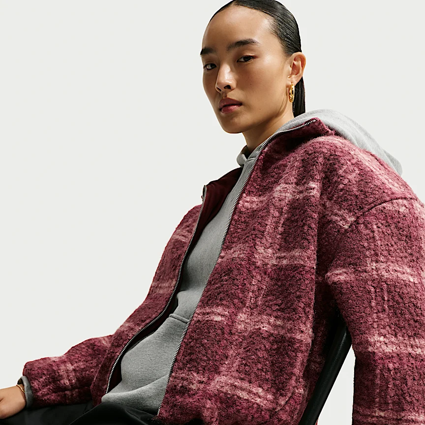 NIKE スポーツウェア — ウィメンズ オーバーサイズド プレイド ハイパイル フリース ジャケット