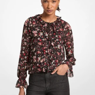 Michael Kors ラッフル フローラルプリント ジョーゼット トップス