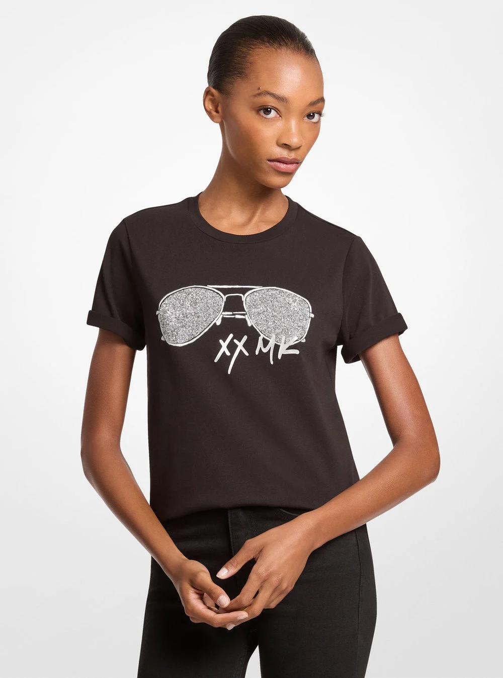 Michael Kors エンブリッシュ プリント コットンジャージー Tシャツ